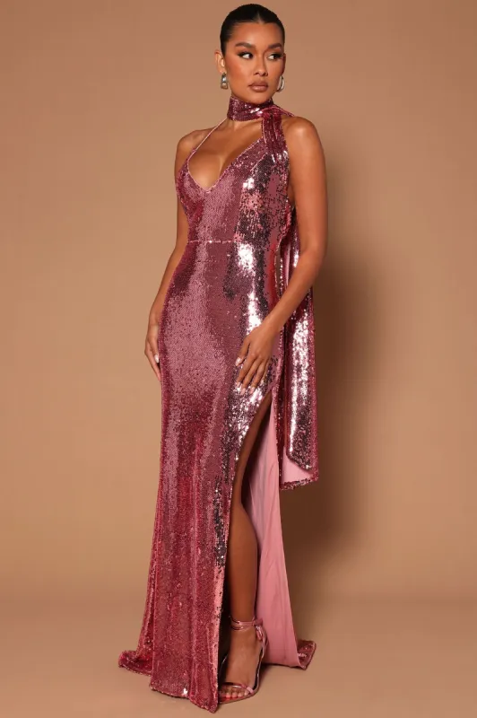 Night In Hollywood Sequin Maxi Dress - Pink sold by Fashion Nova