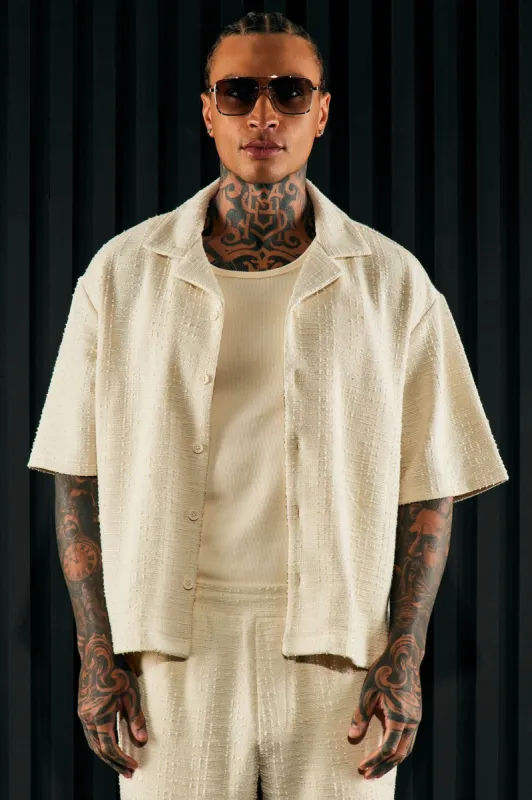 Jordan Textured Button Up Shirt - Off White sold by Fashion Nova