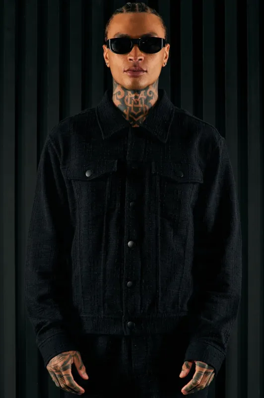 Jordan Textured Trucker Jacket - Black sold by Fashion Nova