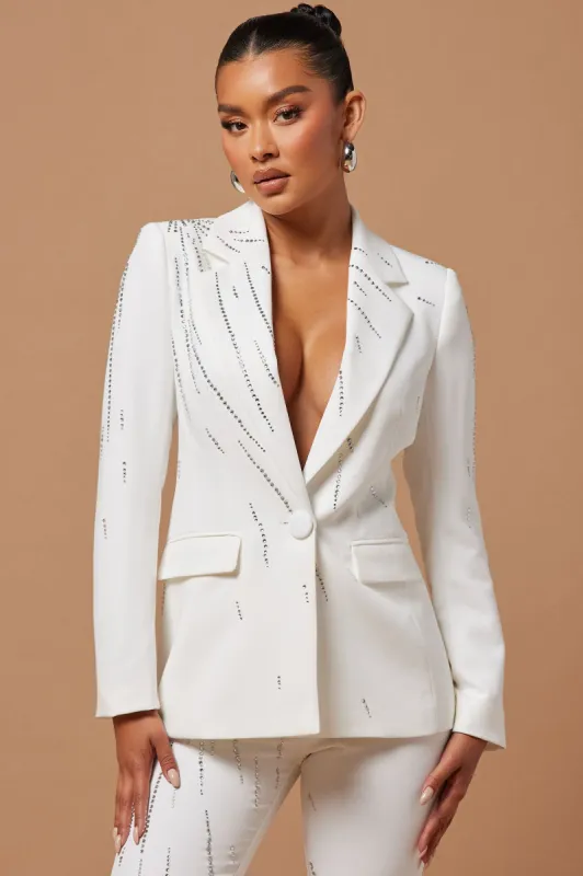 Elle Embellished Blazer - White sold by Fashion Nova