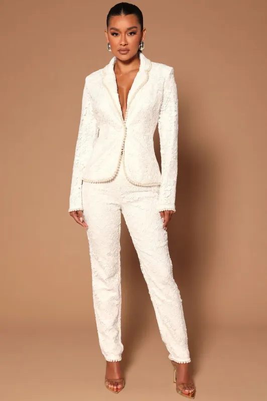 Amelia Embellished Blazer Pant Set - White sold by Fashion Nova