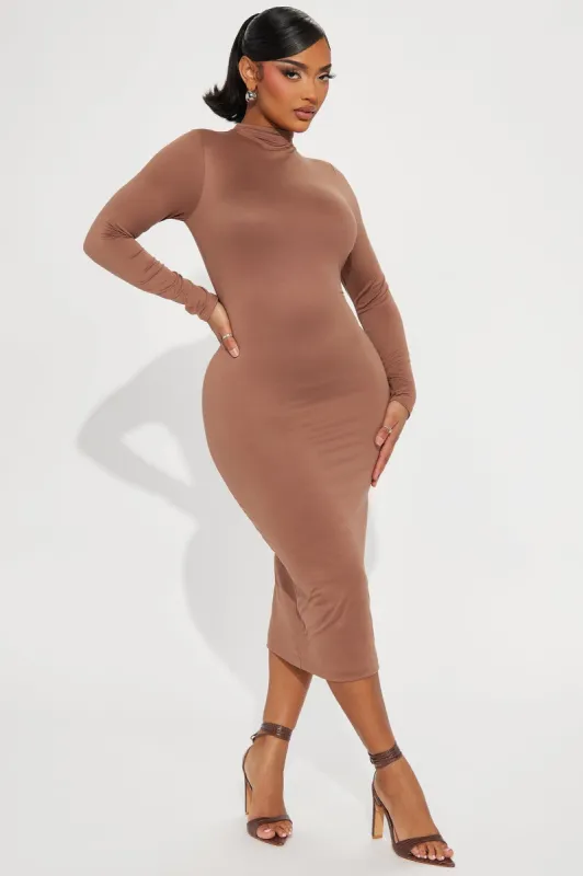 Efina Double Lined Midi Dress - Chocolate sold by Fashion Nova