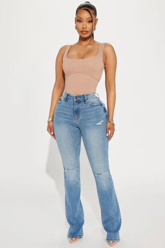 Pleasure Seeker Soft Stretch Flare Jeans - Medium Wash sold by Fashion Nova