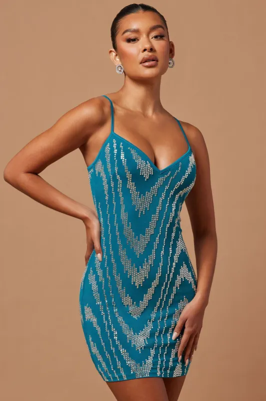 Blaire Embellished Mini Dress - Teal made by Fashion Nova