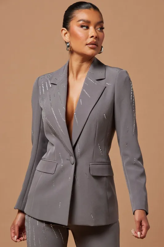 Elle Embellished Blazer - Charcoal sold by Fashion Nova