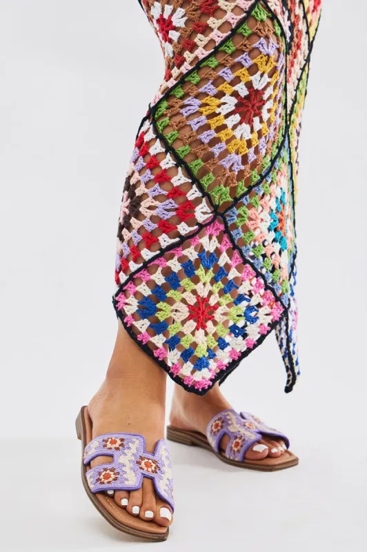 Vacation Is Calling Flat Sandals - Purple/combo sold by Fashion Nova