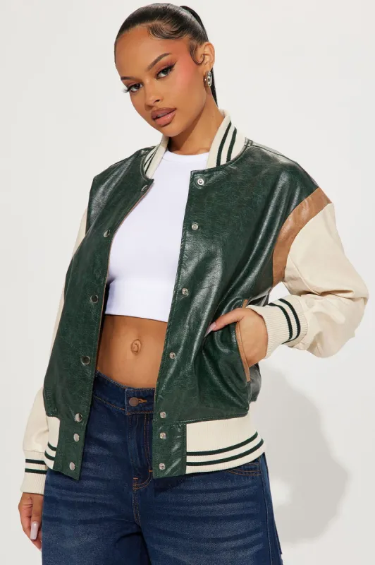 Lucky Feels Varsity Jacket - Hunter sold by Fashion Nova