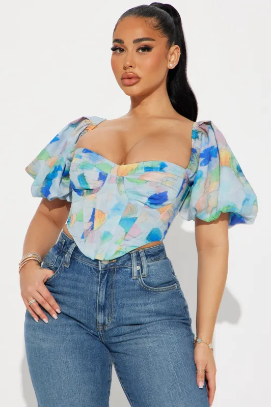 Watercolor Corset Top - Blue/combo sold by Fashion Nova