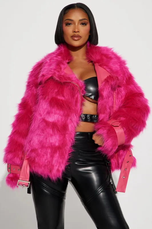 Party In The City Faux Fur Jacket - Fuchsia sold by Fashion Nova