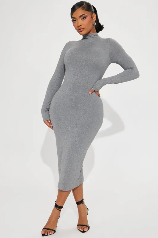 Efina Double Lined Midi Dress - Heather Grey sold by Fashion Nova
