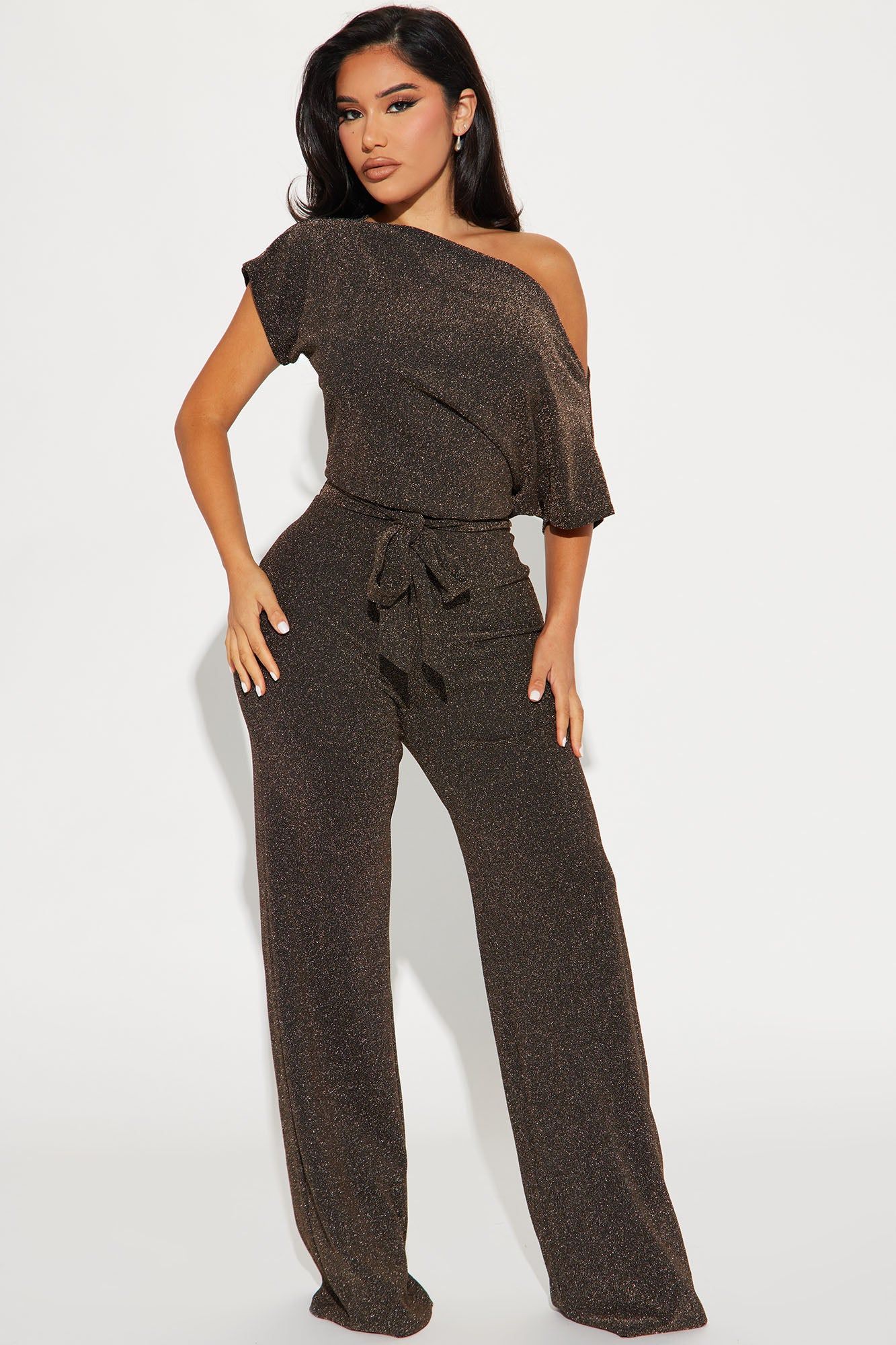 Link Up Metallic Jumpsuit - Bronze sold by Fashion Nova