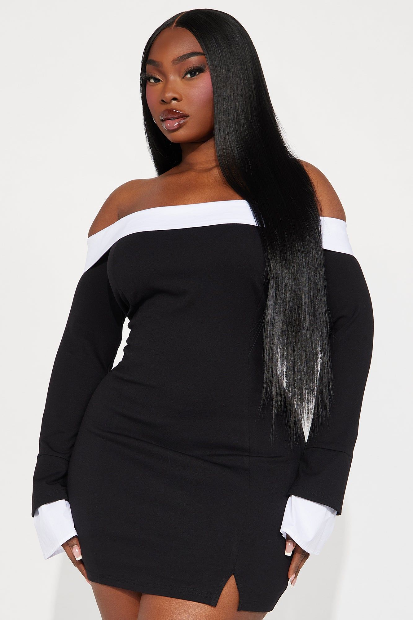 Alice Off Shoulder Mini Dress - Black/White sold by Fashion Nova product image thumbnail 5