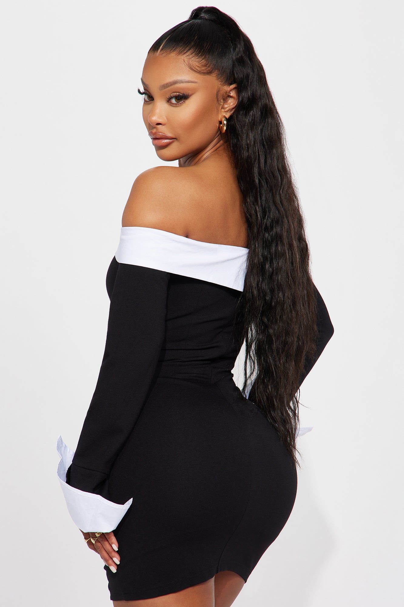 Alice Off Shoulder Mini Dress - Black/White sold by Fashion Nova product image thumbnail 3