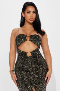 Virginia Sequin Maxi Dress - Gold sold by Fashion Nova