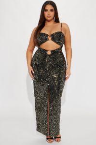 Virginia Sequin Maxi Dress - Gold sold by Fashion Nova