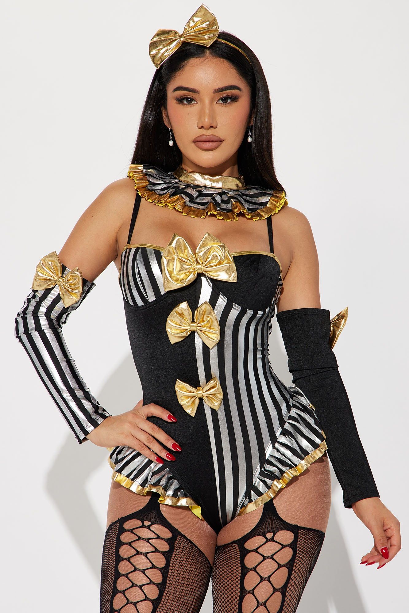 Star Of The Circus Clown 4 Piece Costume Set - Black/combo sold by Fashion Nova product image thumbnail 2