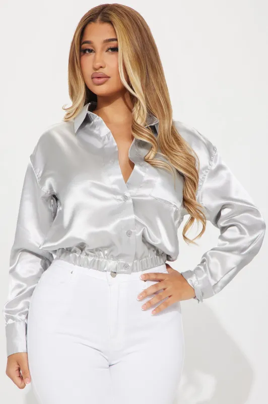 Katana Satin Shirt - Silver sold by Fashion Nova