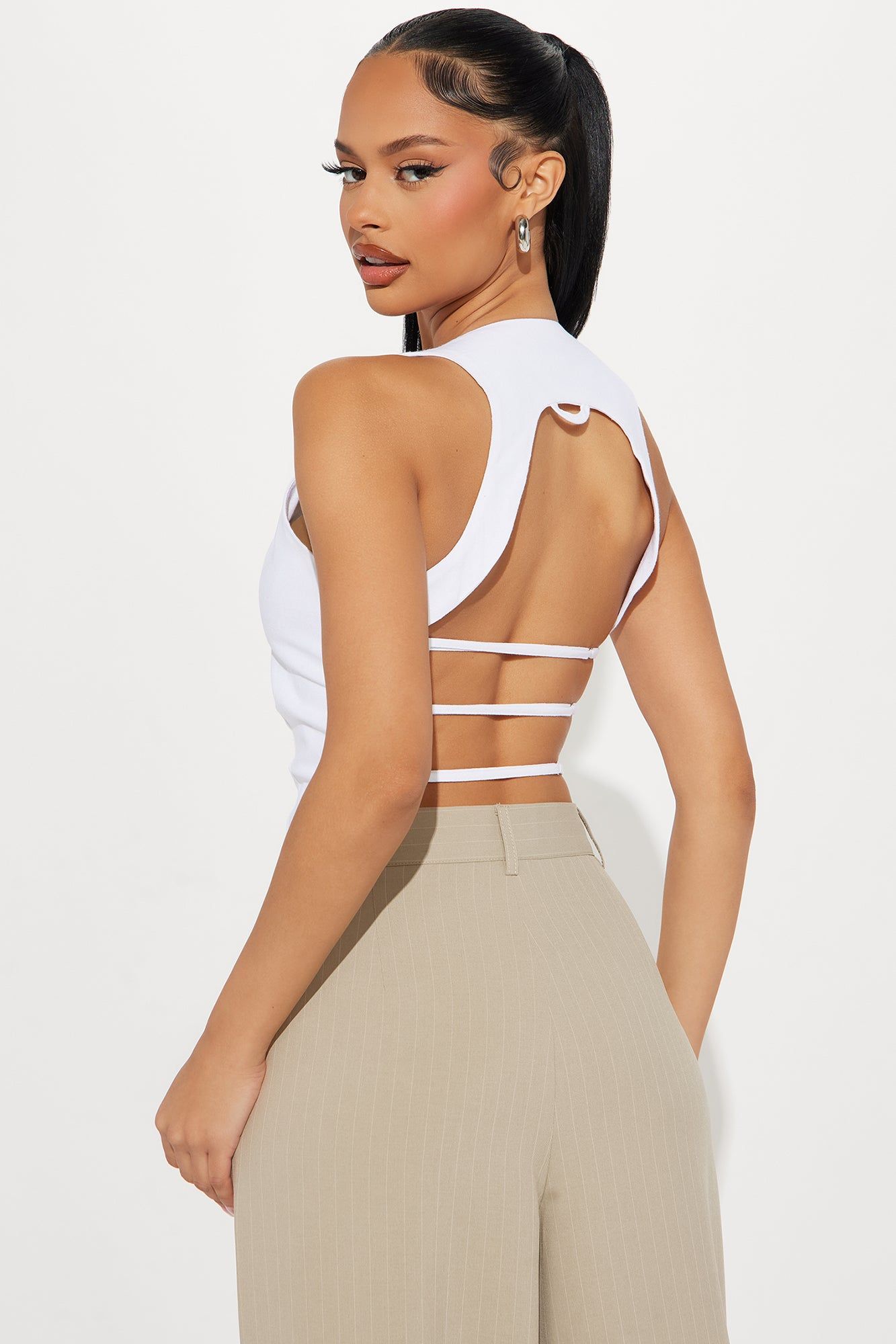 Show And Tell Linen Vest Top - White sold by Fashion Nova