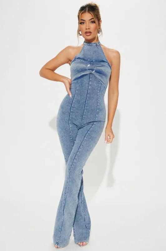 Kittie Denim Jumpsuit - Light Wash sold by Fashion Nova