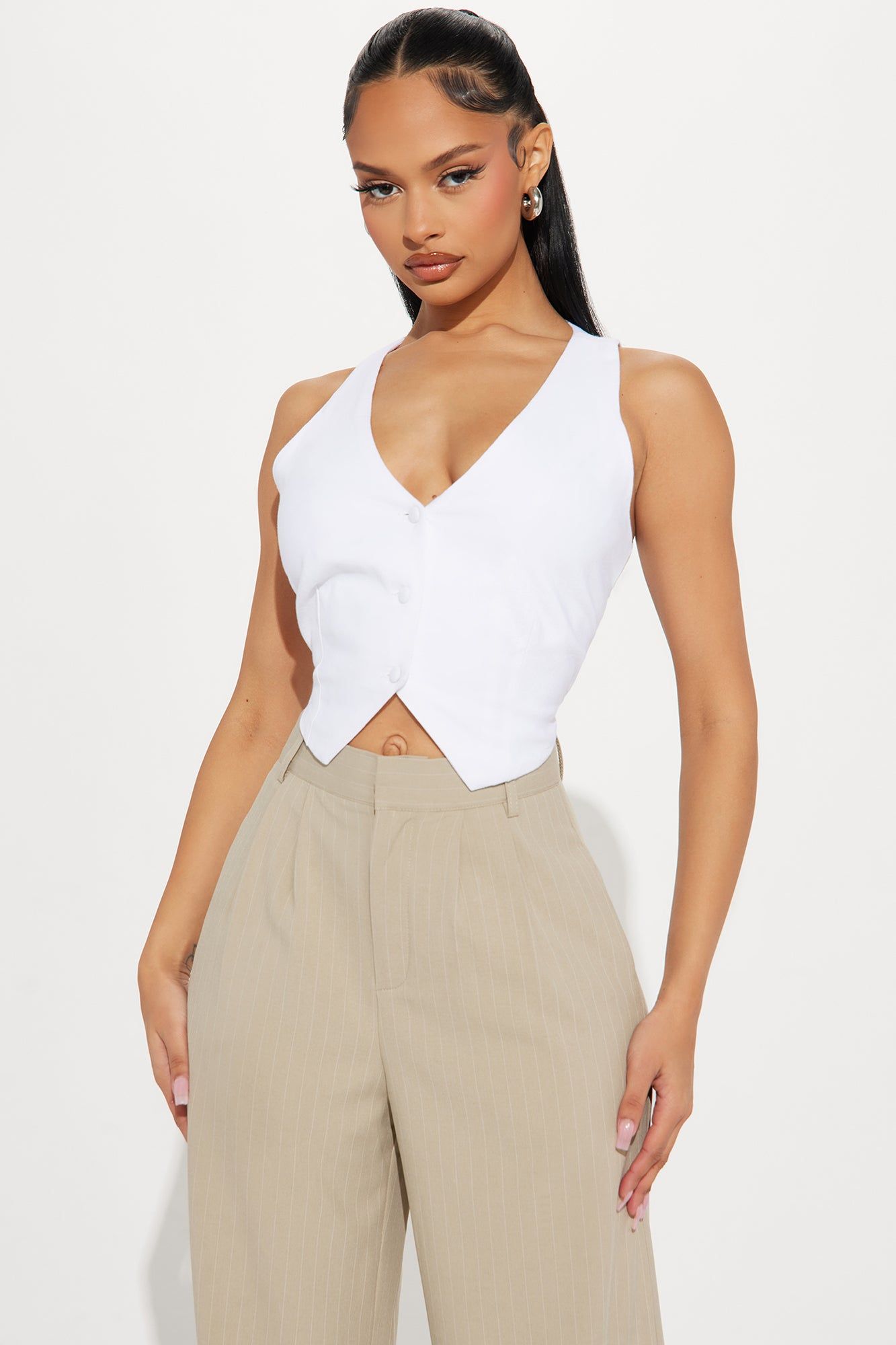 Show And Tell Linen Vest Top - White sold by Fashion Nova product image thumbnail 3