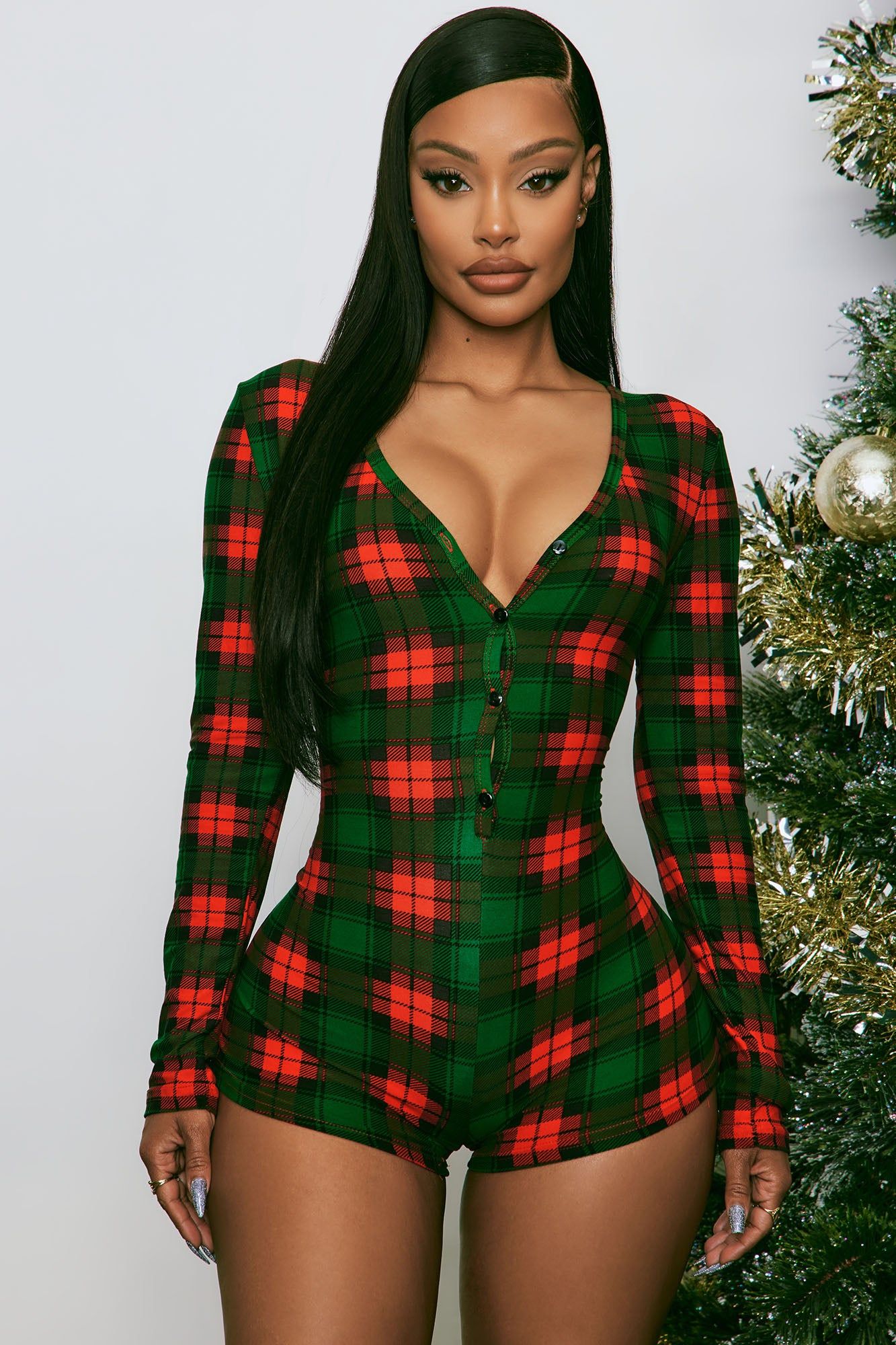 Santa's Fave PJ Romper Onesie - Red/combo sold by Fashion Nova product image thumbnail 2