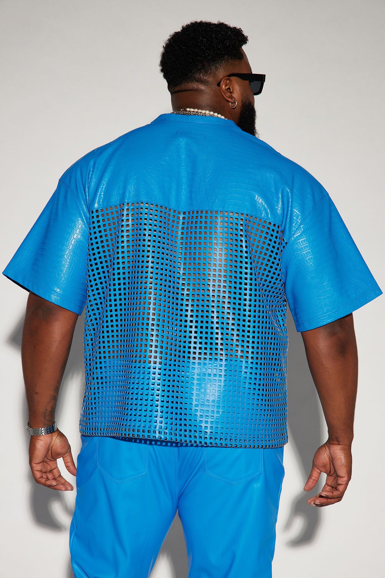 Gotta Run Faux Crocodile Leather Mesh Oversized Tee - Blue sold by Fashion Nova product image thumbnail 3