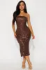 Denise Strapless Sequin Maxi Dress - Chocolate sold by Fashion Nova