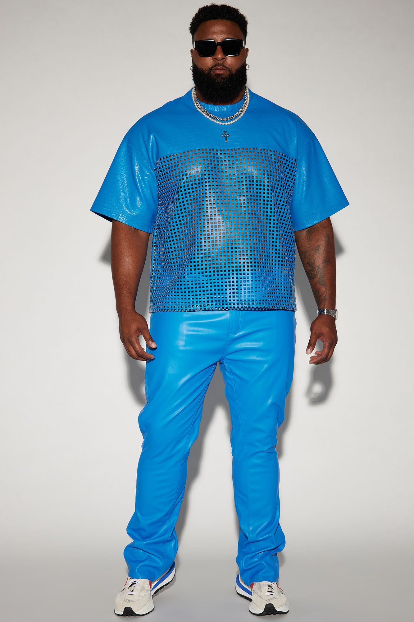 Gotta Run Faux Crocodile Leather Mesh Oversized Tee - Blue sold by Fashion Nova product image thumbnail 2
