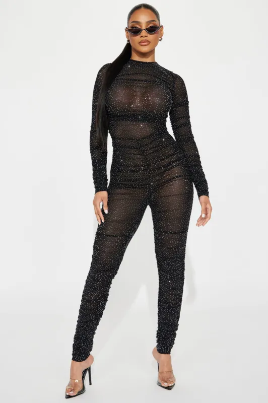 Dream Of Me Mesh Jumpsuit - Black sold by Fashion Nova