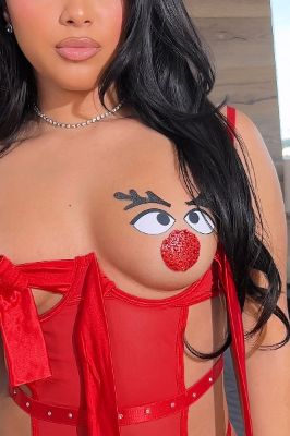 Reindeer Face Nipple Cover Pasties Set - Red/combo sold by Fashion Nova