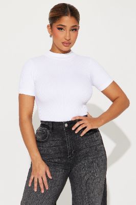 Ava Mock Neck Seamless Top - White sold by Fashion Nova