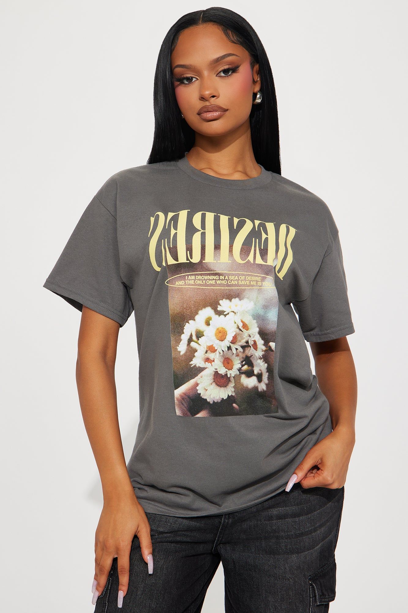 Hidden Desires Graphic Tshirt - Grey sold by Fashion Nova