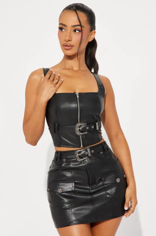 So Cool Faux Leather Skirt Set - Black sold by Fashion Nova
