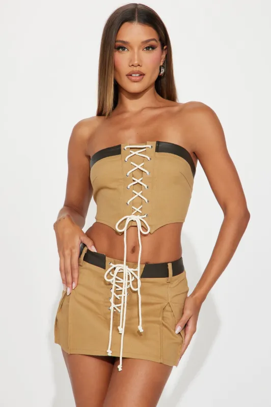 Lover Girl Skirt Set - Khaki/combo sold by Fashion Nova