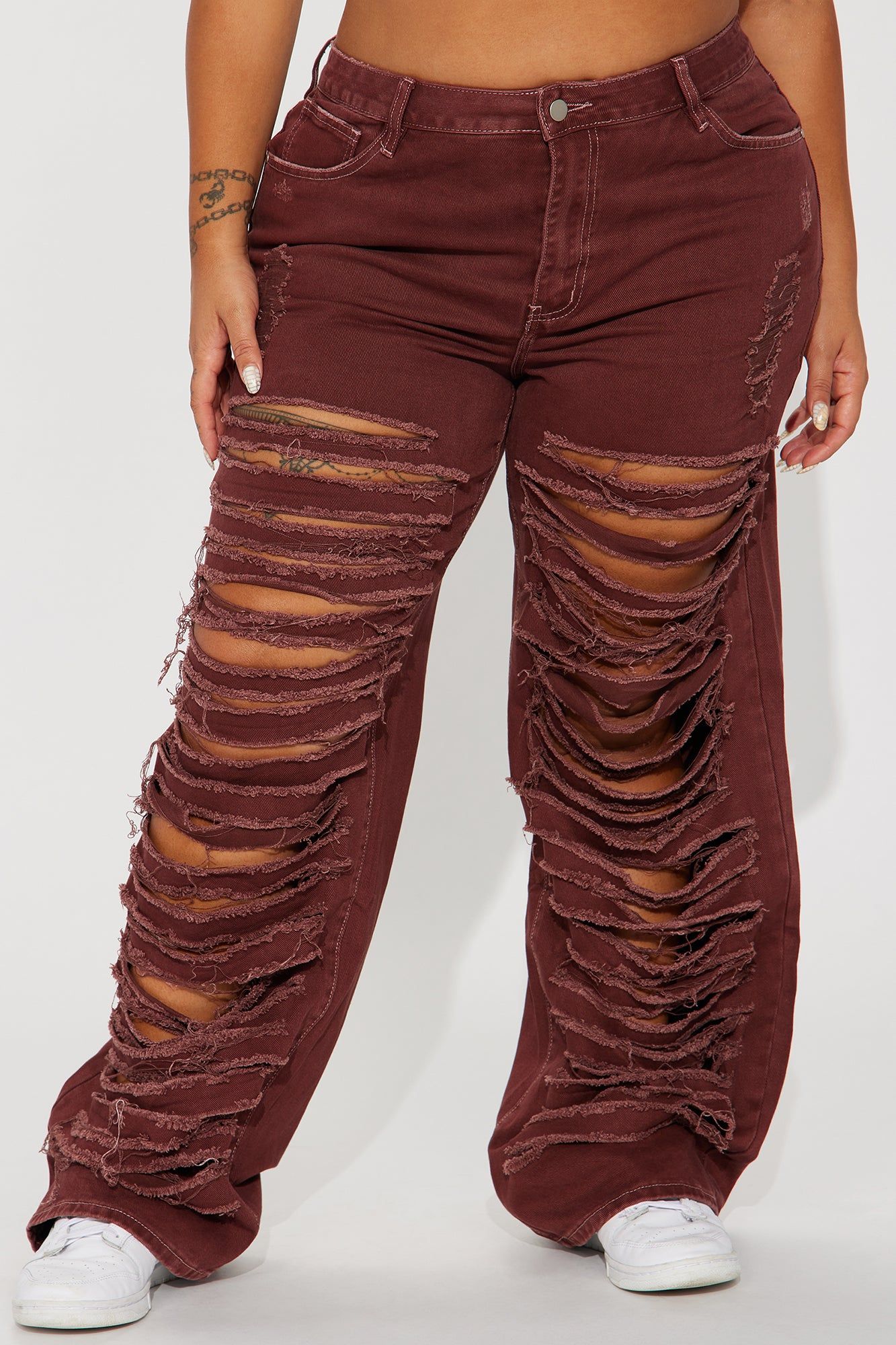 Big Dreams Non Stretch Ripped Wide Leg Baggy Jean - Burgundy sold by Fashion Nova product image thumbnail 5