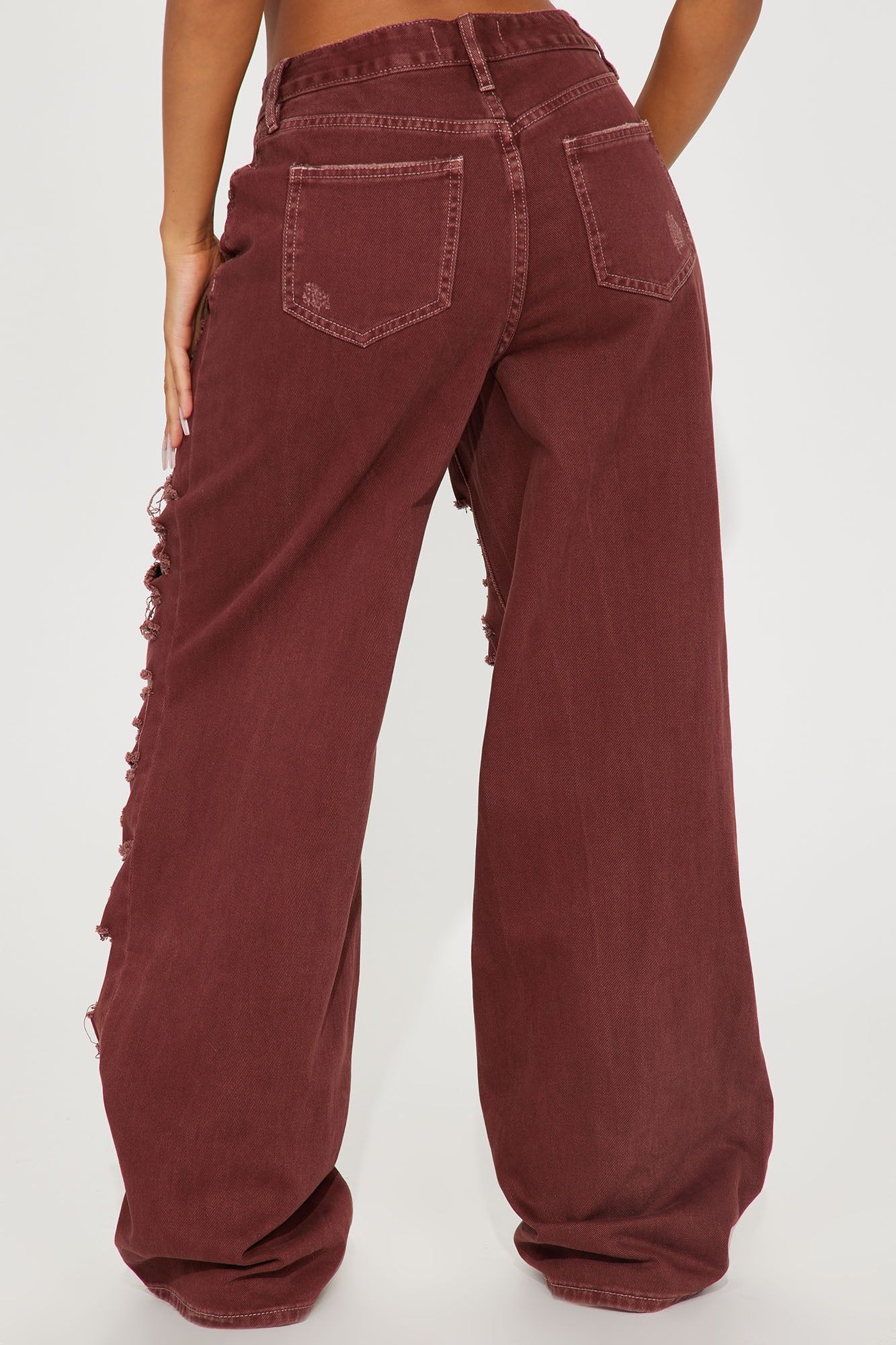 Big Dreams Non Stretch Ripped Wide Leg Baggy Jean - Burgundy sold by Fashion Nova product image thumbnail 3