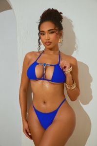 Dripping In Jewels Thong 2 Piece Bikini - Royal sold by Fashion Nova