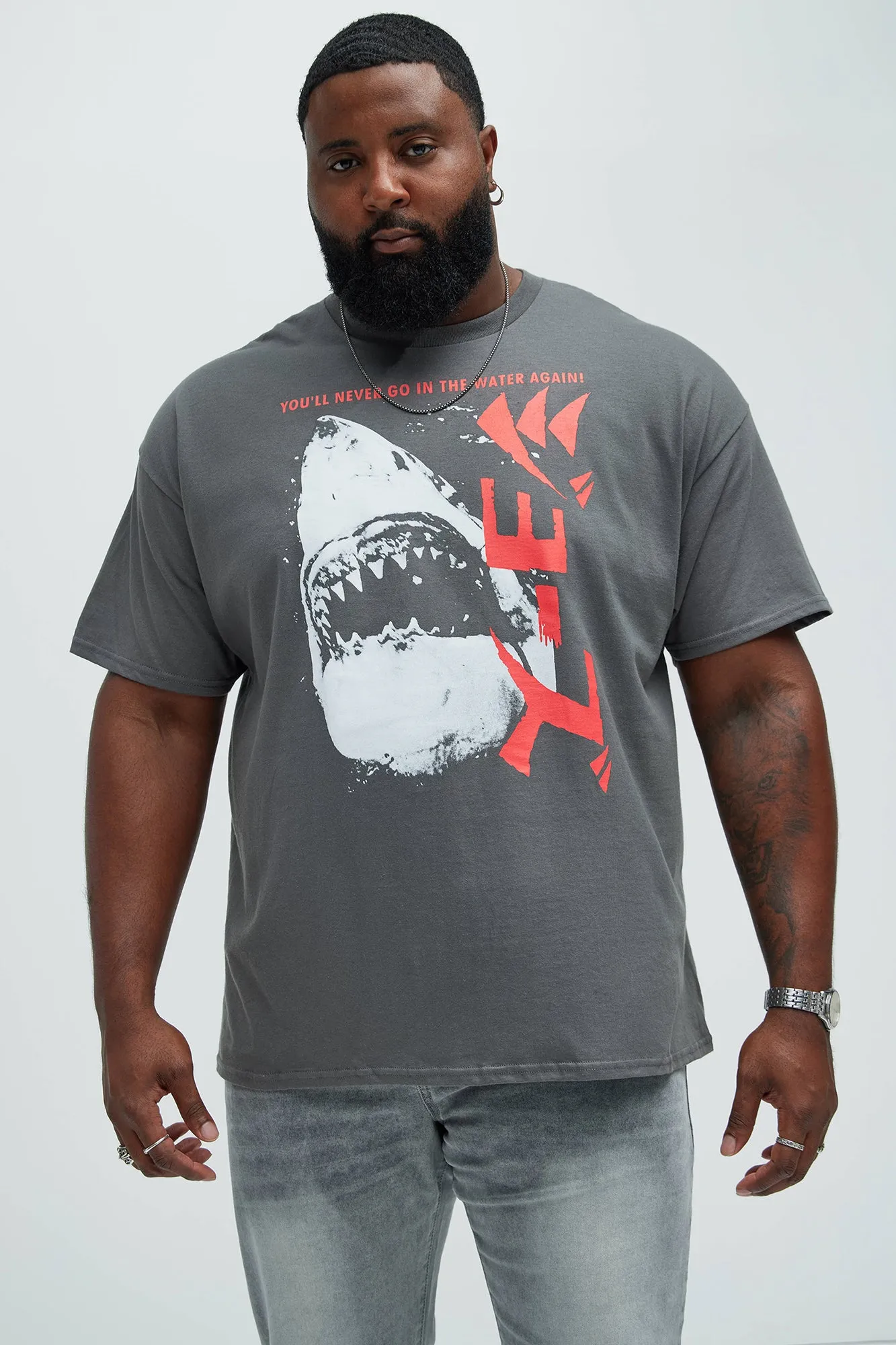 Jaws Attacks Short Sleeve Tee - Charcoal sold by Fashion Nova product image thumbnail 5