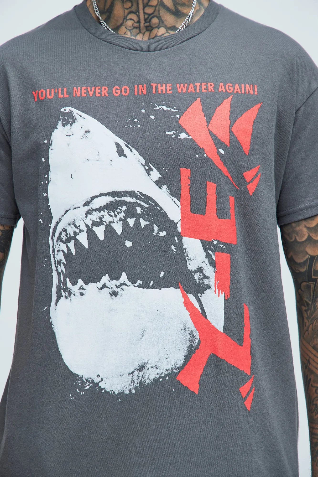 Jaws Attacks Short Sleeve Tee - Charcoal sold by Fashion Nova product image thumbnail 3