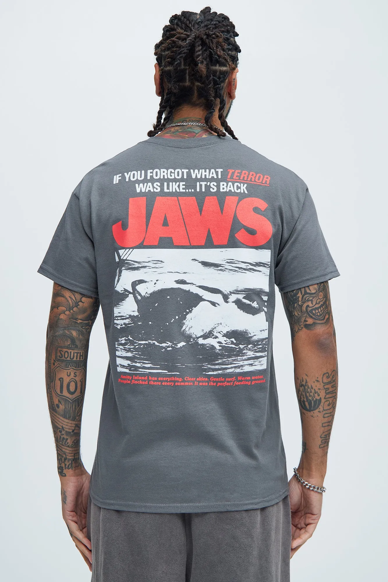 Jaws Attacks Short Sleeve Tee - Charcoal sold by Fashion Nova product image thumbnail 4