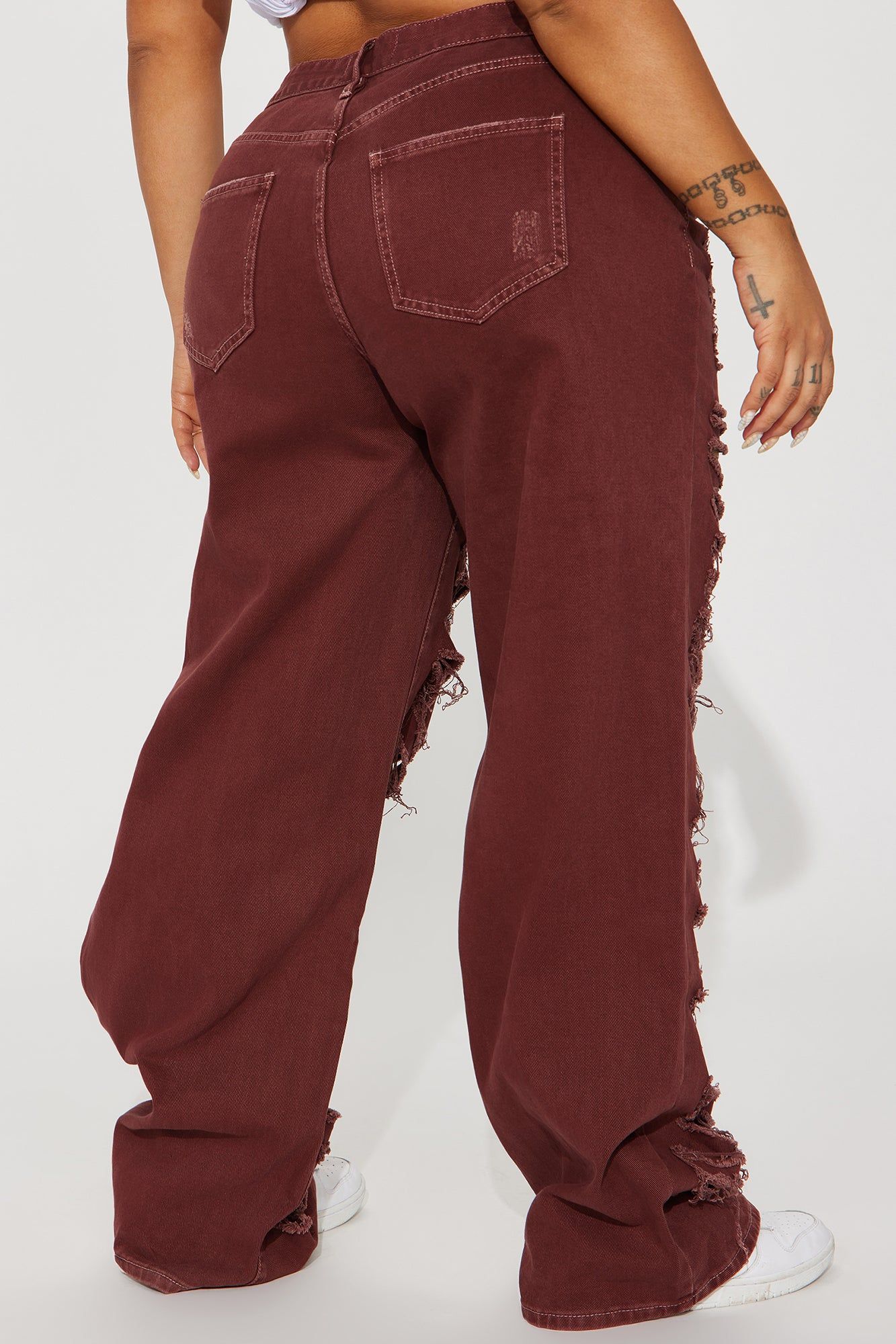 Big Dreams Non Stretch Ripped Wide Leg Baggy Jean - Burgundy sold by Fashion Nova product image thumbnail 6