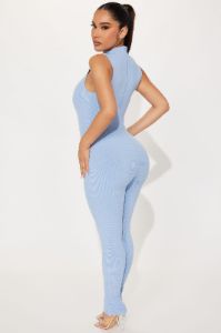 Amber Snatched Jumpsuit - Slate Blue sold by Fashion Nova