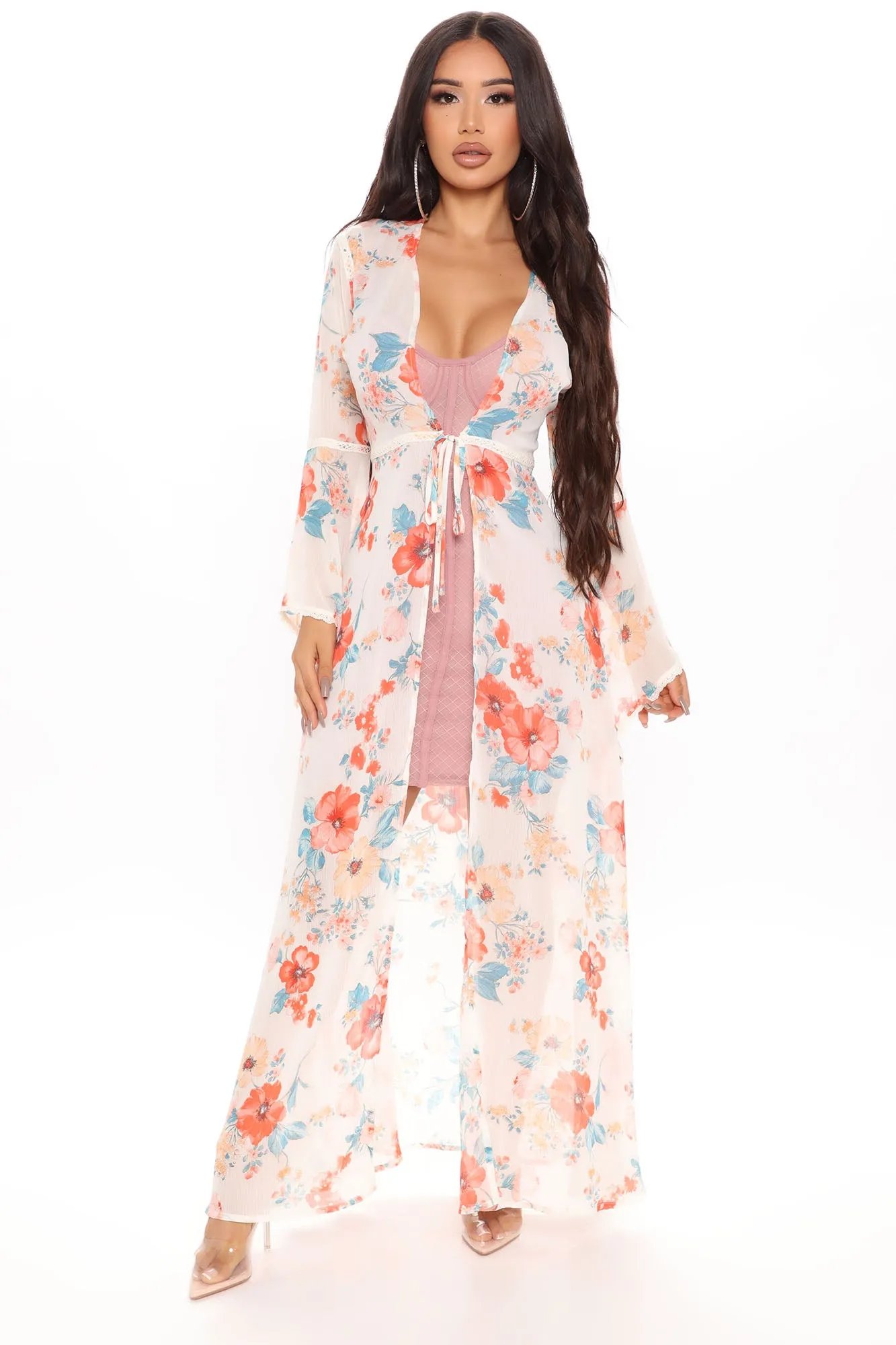 Make Me Want To Love Floral Duster - Ivory/combo sold by Fashion Nova
