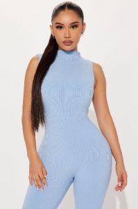 Amber Snatched Jumpsuit - Slate Blue sold by Fashion Nova