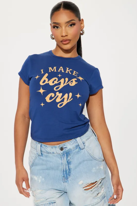 I Make Boys Cry Fitted Tee - Blue made by Fashion Nova