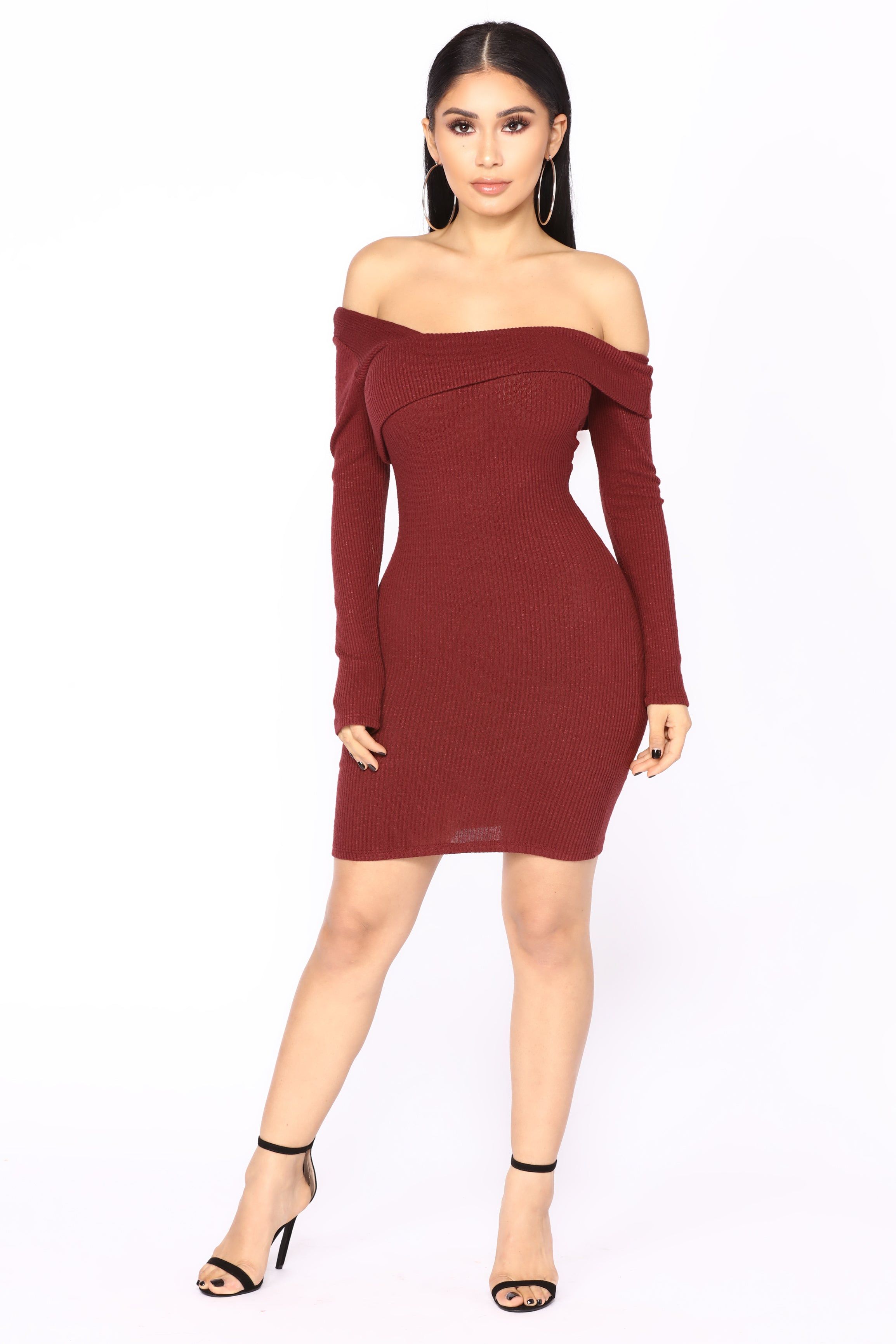 Canterbury Ribbed Dress - Burgundy sold by Fashion Nova