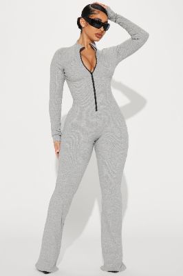 Sabrina Snatched Flare Jumpsuit - Heather Grey sold by Fashion Nova