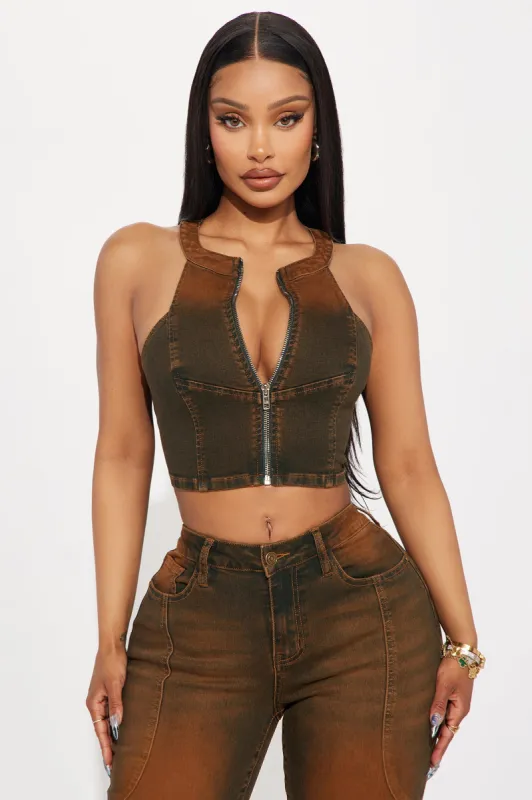 Passing Through Racerback Denim Top - Brown sold by Fashion Nova