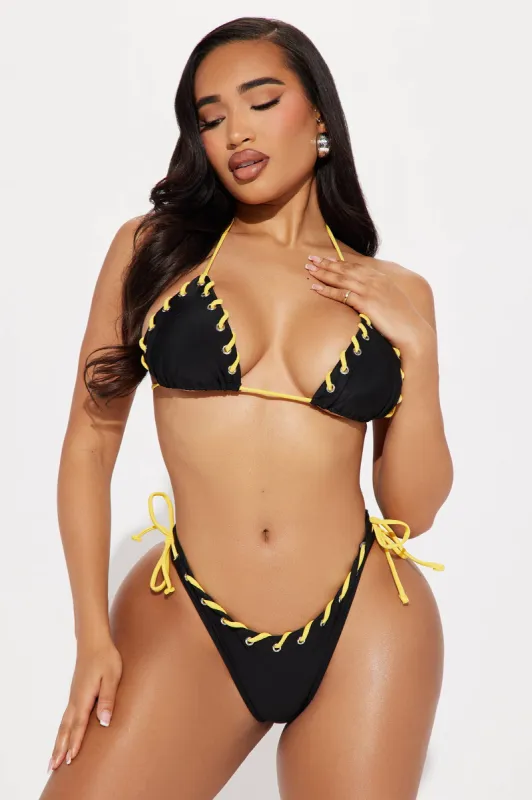 Ivana Contrast Stitch 2 Piece Bikini - Black/Yellow sold by Fashion Nova