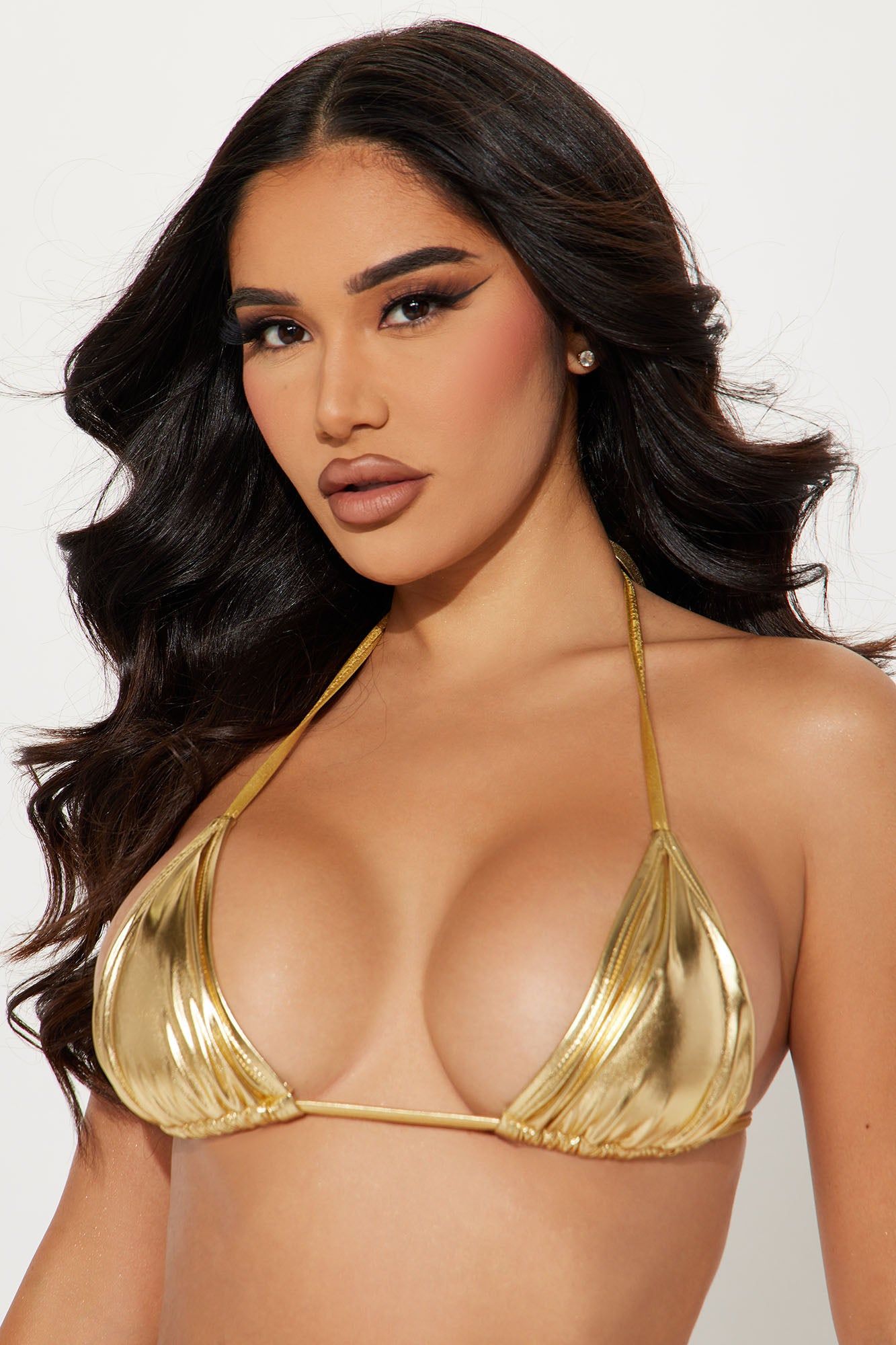 Maui Metallic Triangle Bikini Top - Gold sold by Fashion Nova